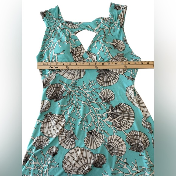 Teal Seashell Print Dress. Size Large - Picture 5 of 6